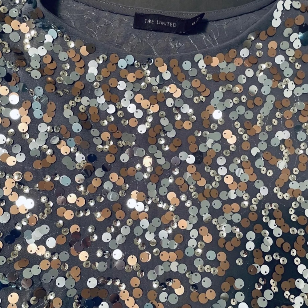 SMALL THE LIMITED Olive Green Blouse Top Gold Silver Sequins Sleveless Relaxed - Picture 7 of 16